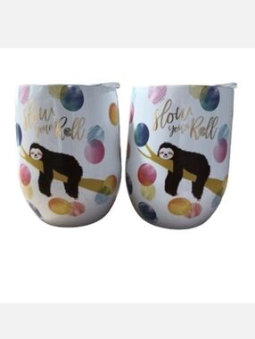 Hobby Lobby Sloth 'Slow Your Roll' 12oz Tumblers Set White Mules Cups Mugs
